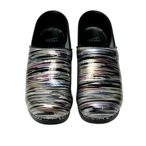 Dansko Professional Clogs Stripped Patent Leather Size 39 EU 8.5 US Comfort Shoe